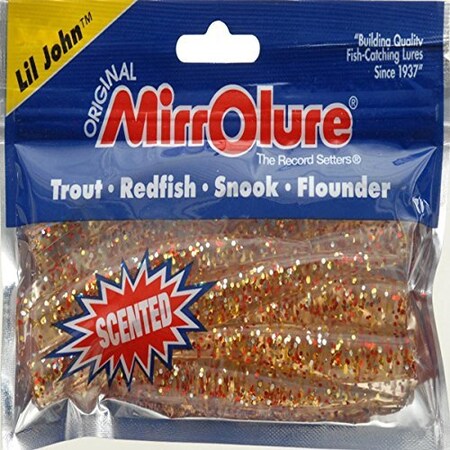 Mirrolure Lil John Scented Soft Plastic Twitchbait, 3 34 GoldRed Glitter MRLJ-27